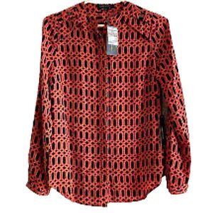 BCBG MaxAzria Geometric Print Blouse, Orange/Black, NWT, Size XS‎